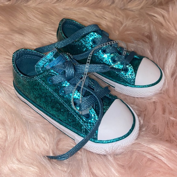 Other - Brand New Low Top turquoise sparkly kid chucks Size 8
